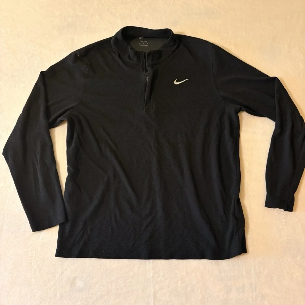 Nike Men's Quarter Zip Pullover 1/4 Zip Long Sleeve Black Dri-fit Size XL Golf
